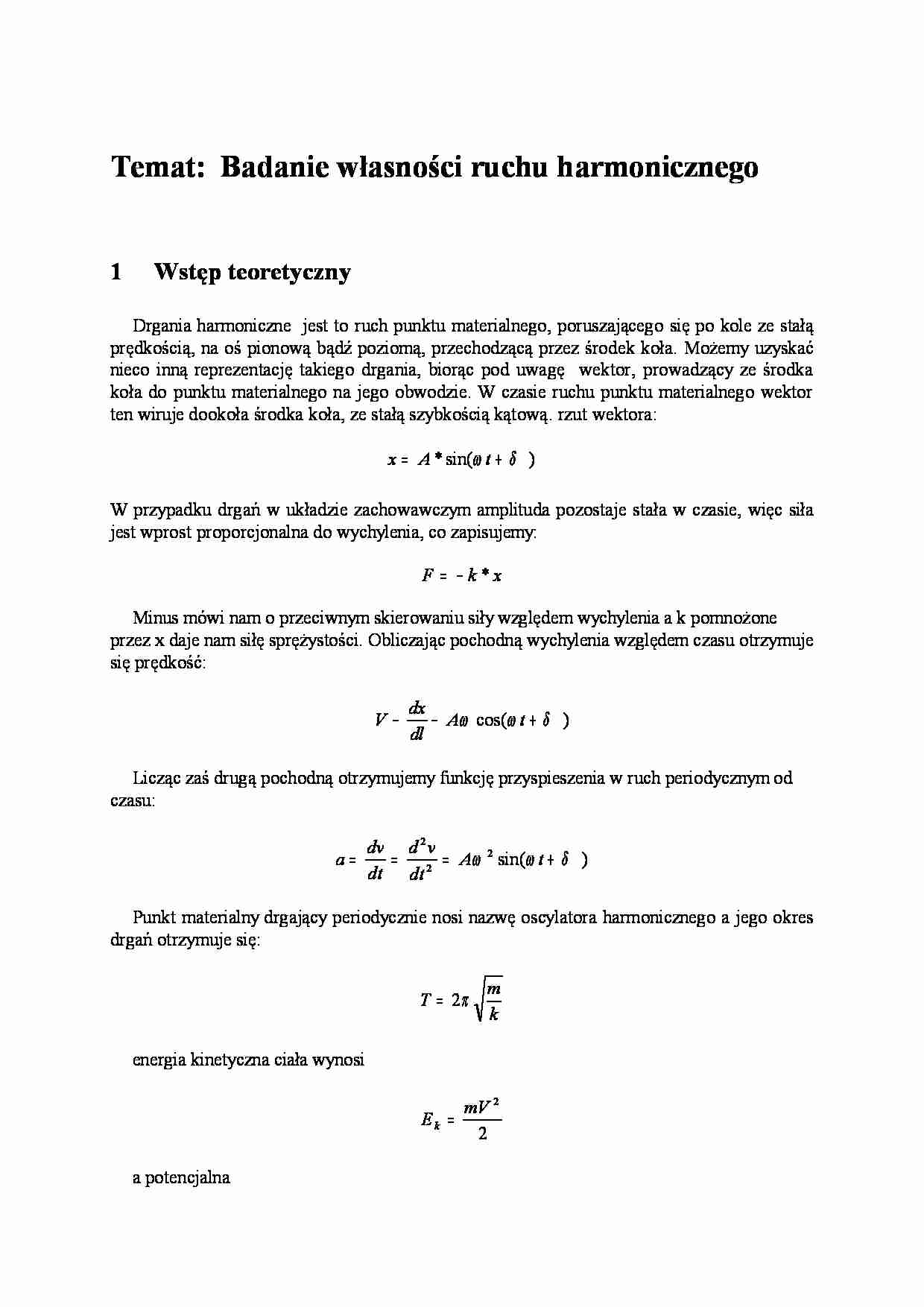 Badanie własności ruchu harmonicznego - strona 1