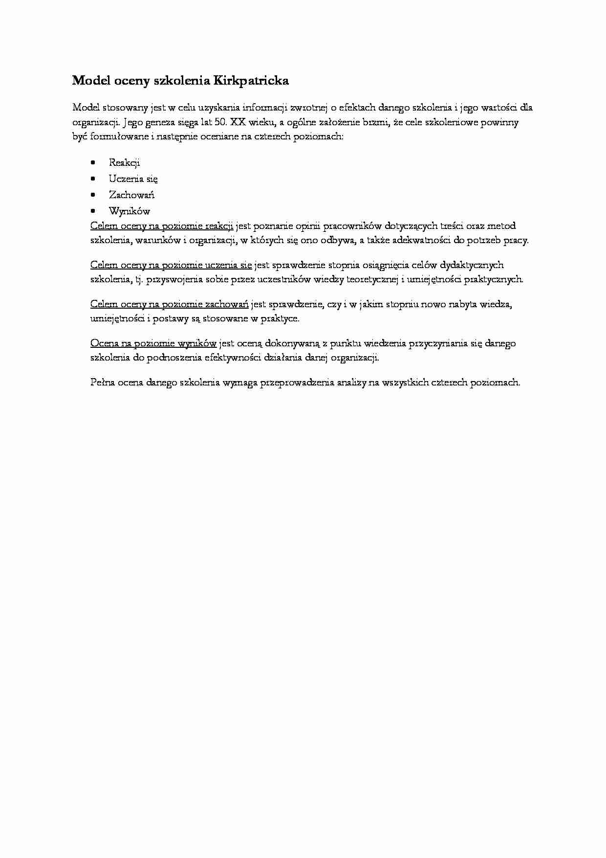 Model oceny szkolenia Kirkpatricka - strona 1