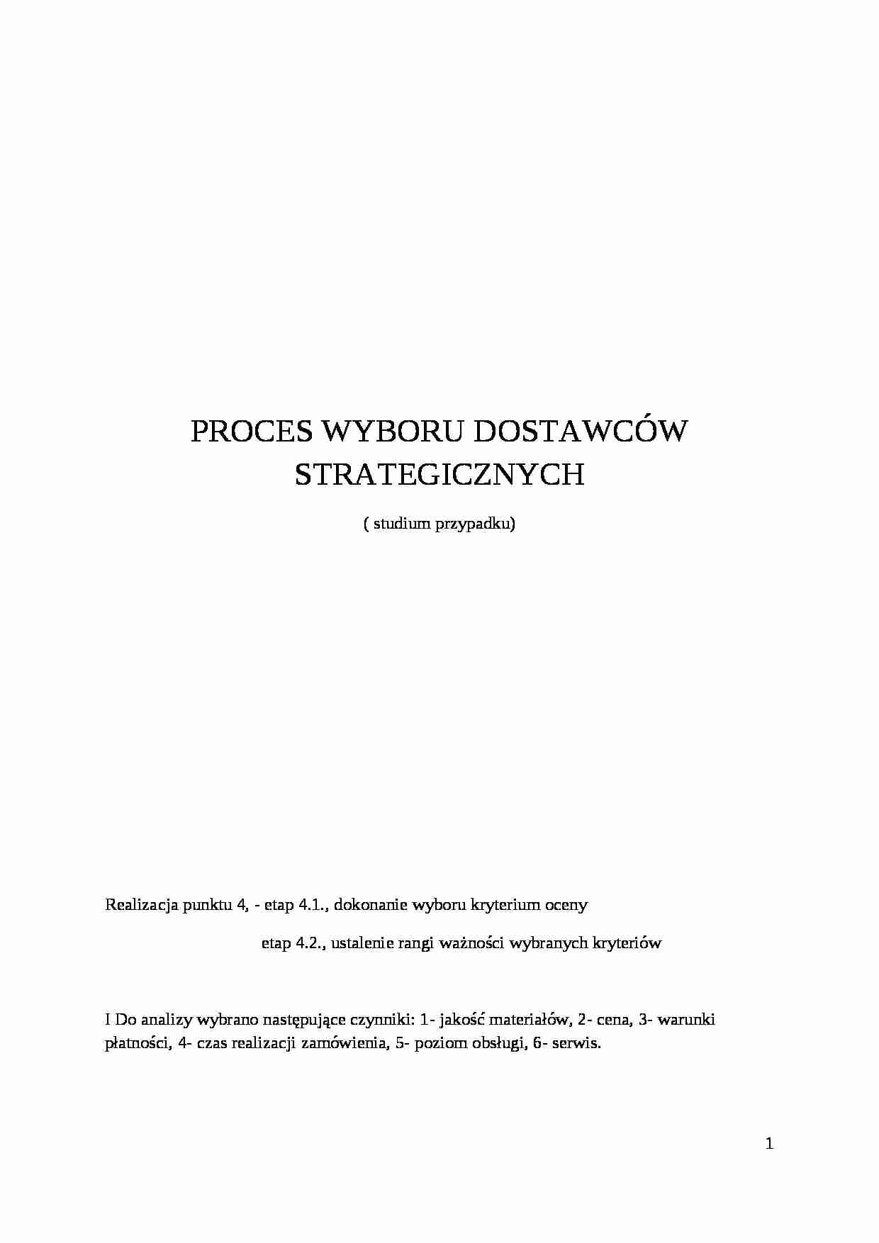 Proces wyboru dostawców strategicznych-projekt zaliczeniowy - strona 1