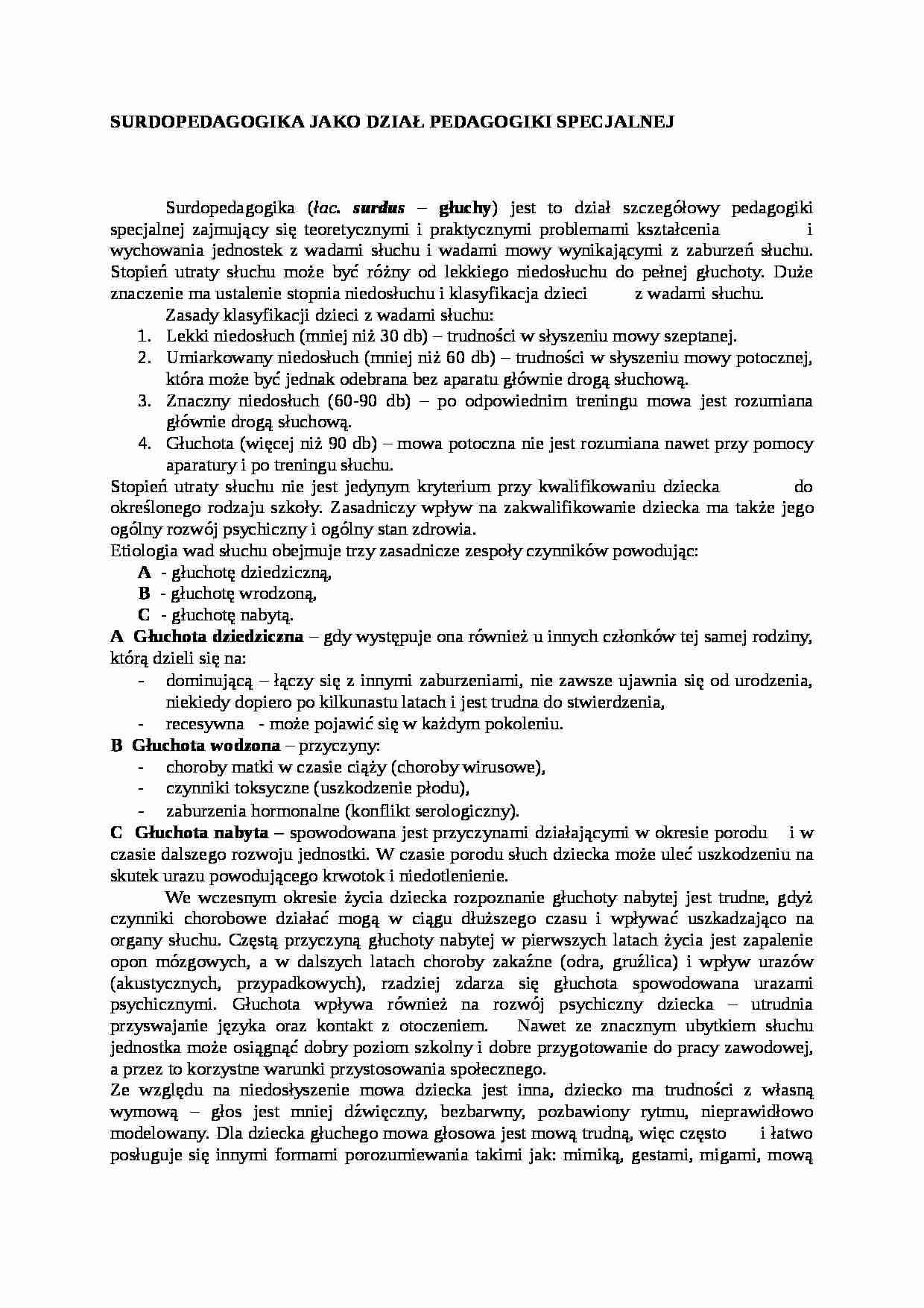 Surdopedagogika-dział pedagogiki specjalnej - strona 1