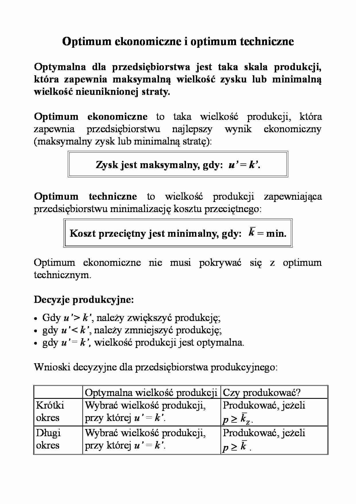 Optimum ekonomiczne i optimum techniczne - strona 1