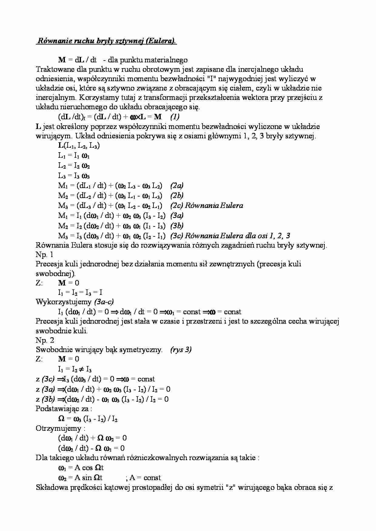 Równanie ruchu bryły sztywnej (Eulera) - strona 1