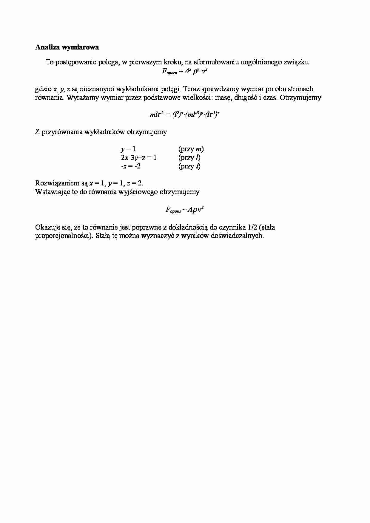 Fizyka - Analiza wymiarowa - strona 1