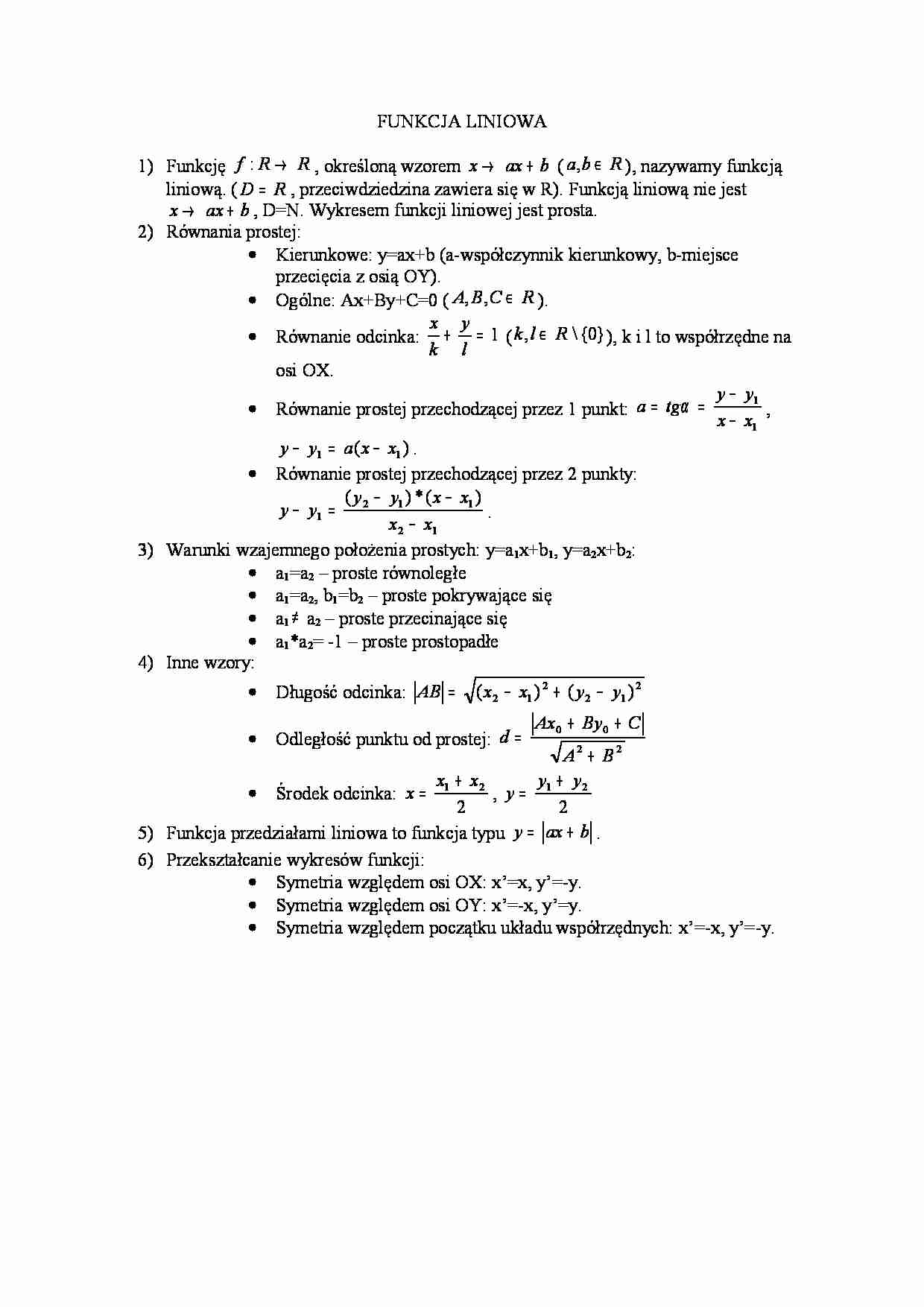 Matematyka  - Funkcja liniowa - strona 1