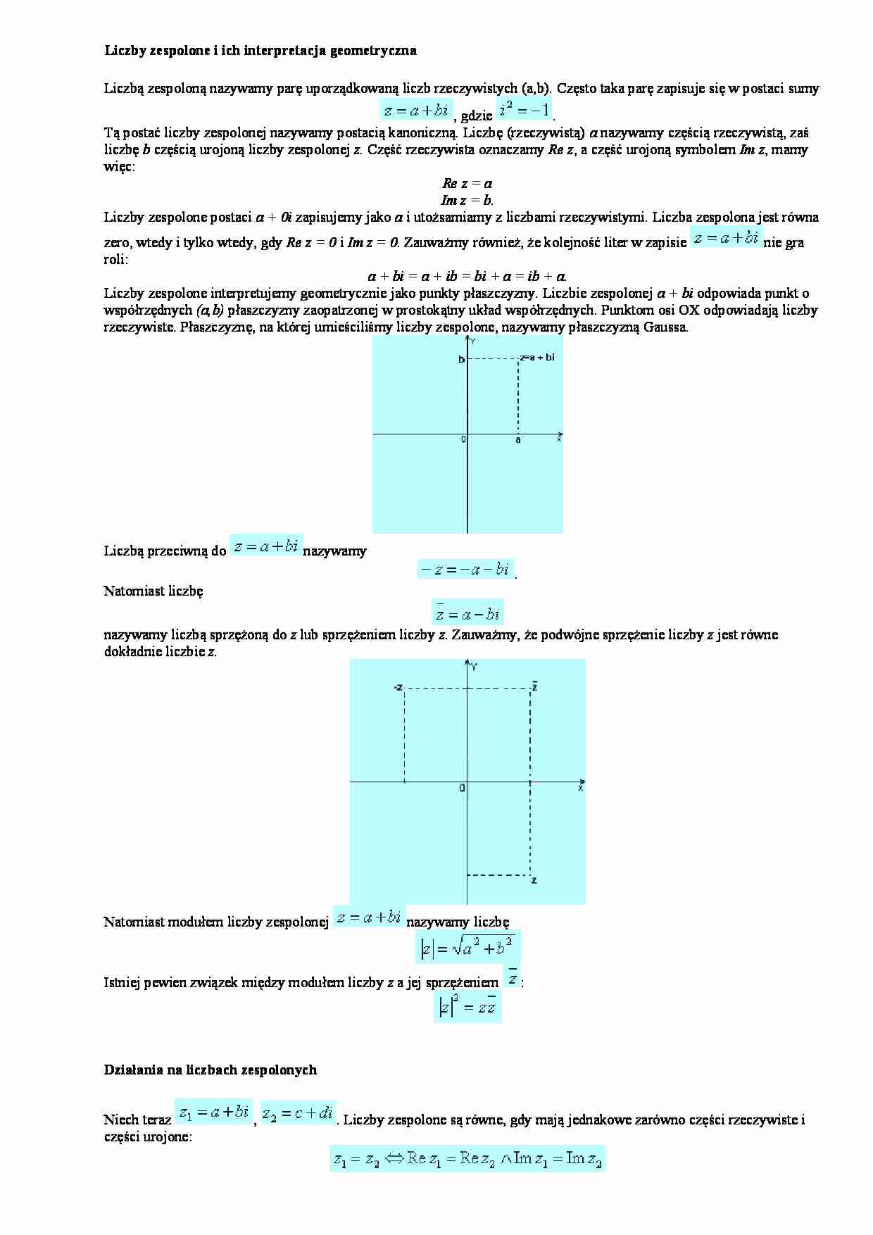 Liczby zespolone i ich interpretacja geometryczna - działania - strona 1