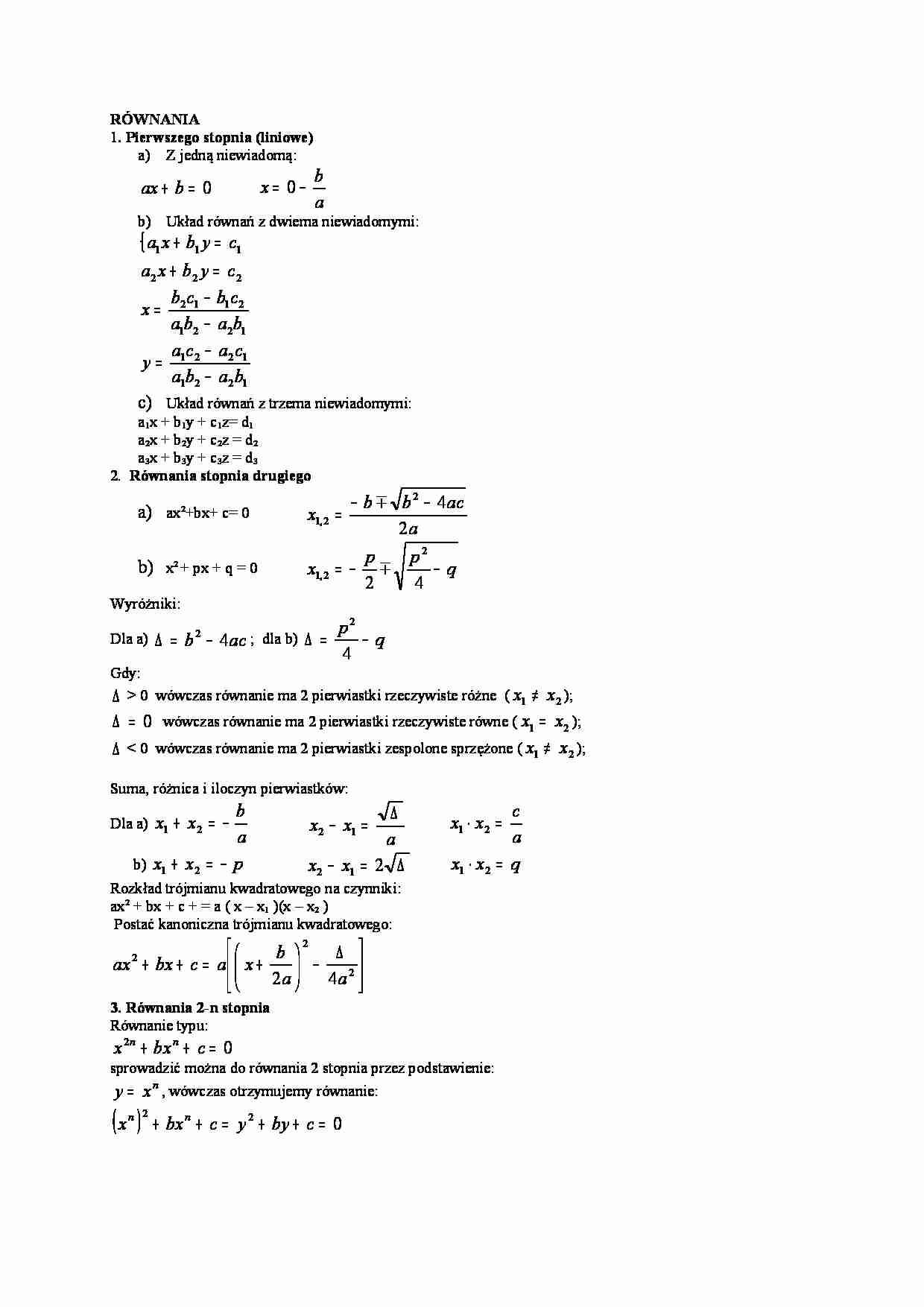 Równania pierwszego i drugiego stopnia - strona 1