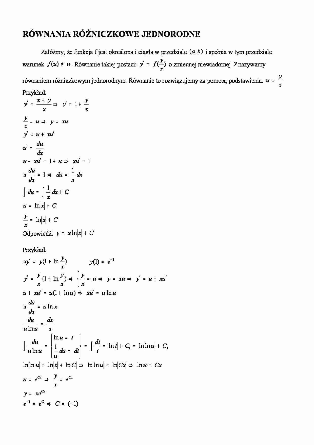Równania rożniczkowe jednorodne - strona 1