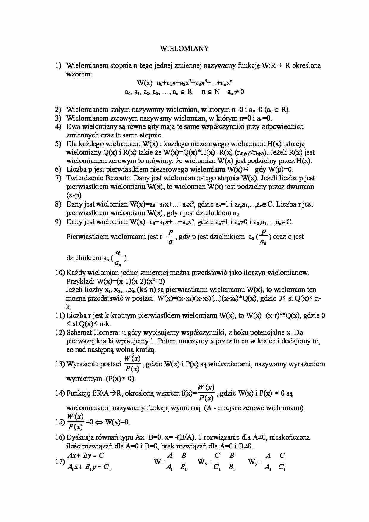 Matematyka - pojęcie wielomianów - strona 1