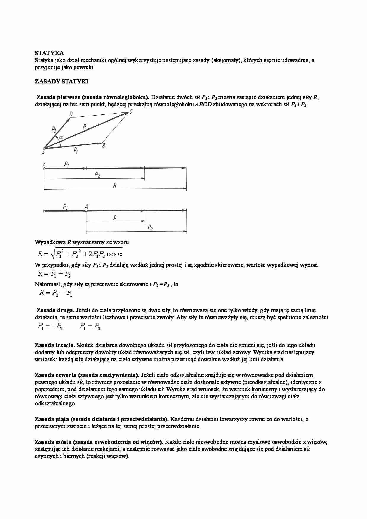 Mechanika techniczna - Zasady statyki - strona 1