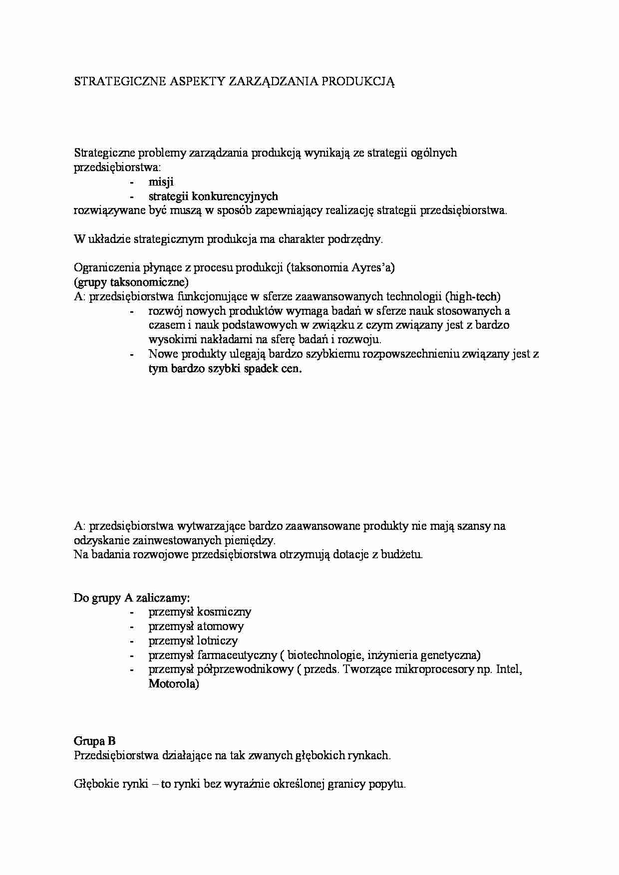 Strategiczne aspekty zarządzania produkcją - strona 1