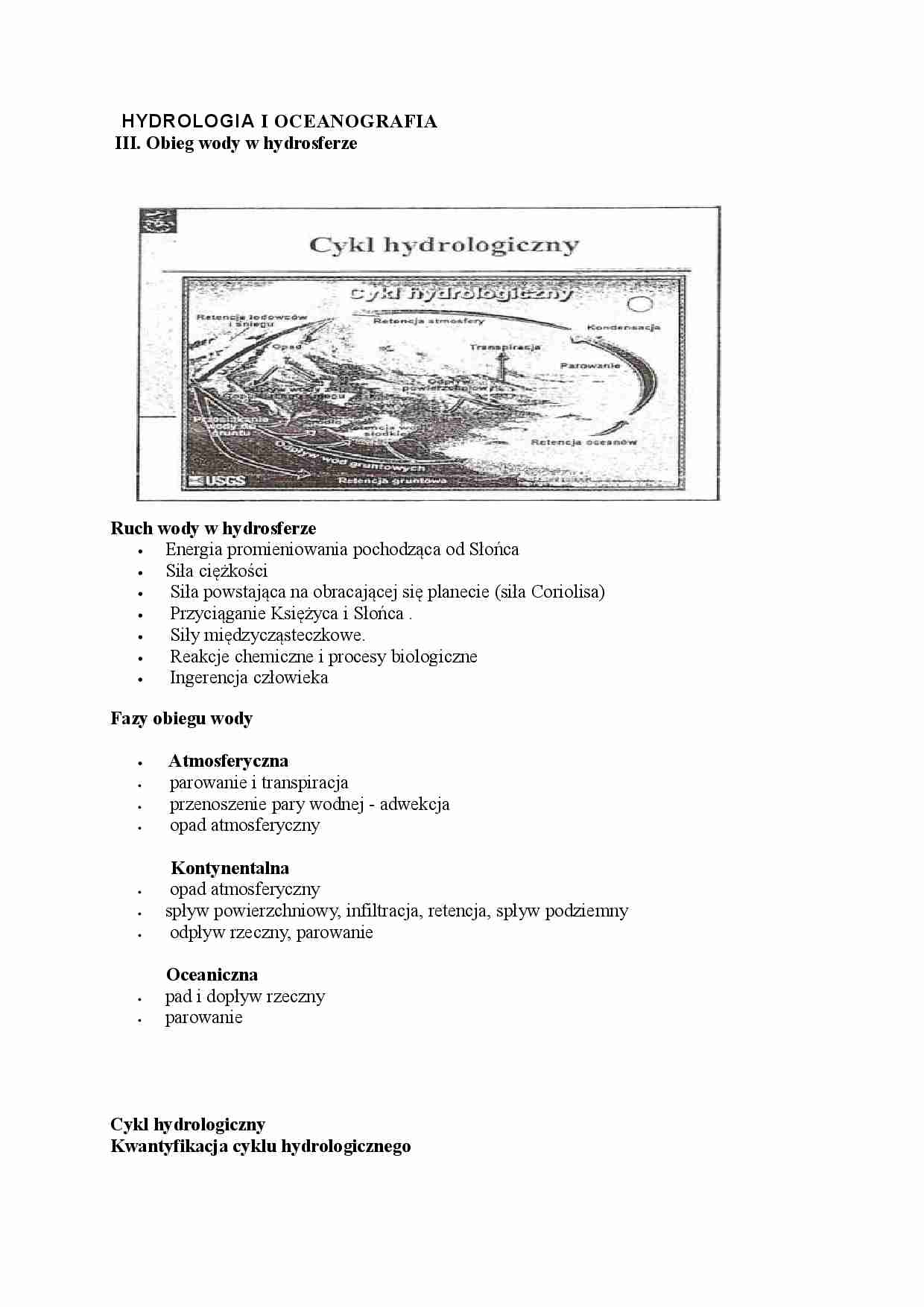 Hydrologia i oceanografia,Ruch wody w hydrosferze - strona 1