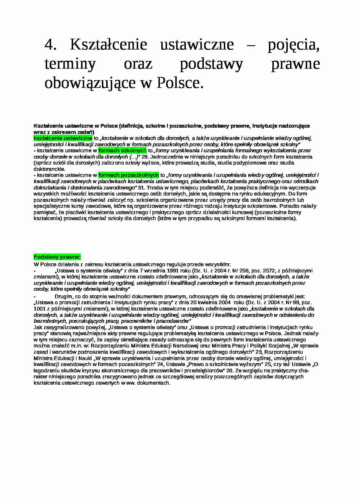  Kształcenie ustawiczne - pojęcia, terminy oraz podstawy prawne obowiązujące w Polsce - strona 1