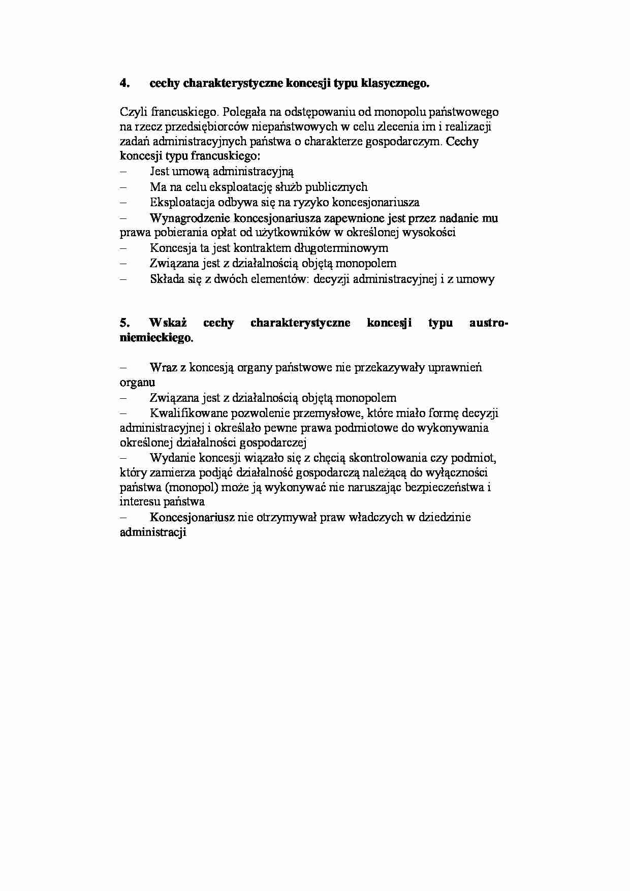 Cechy charakterystyczne koncesji - strona 1