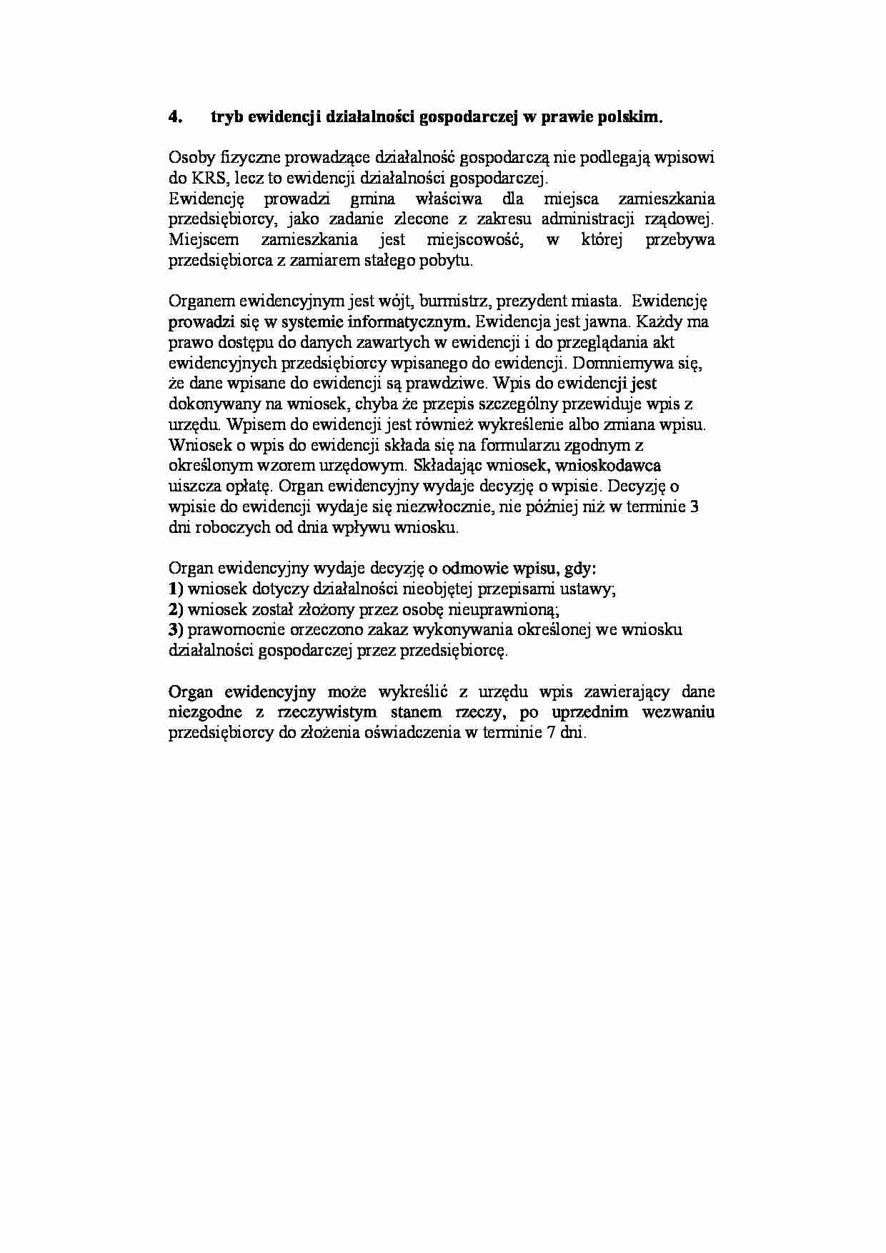 Tryb ewidencji działalności gospodarczej w prawie polskim - strona 1