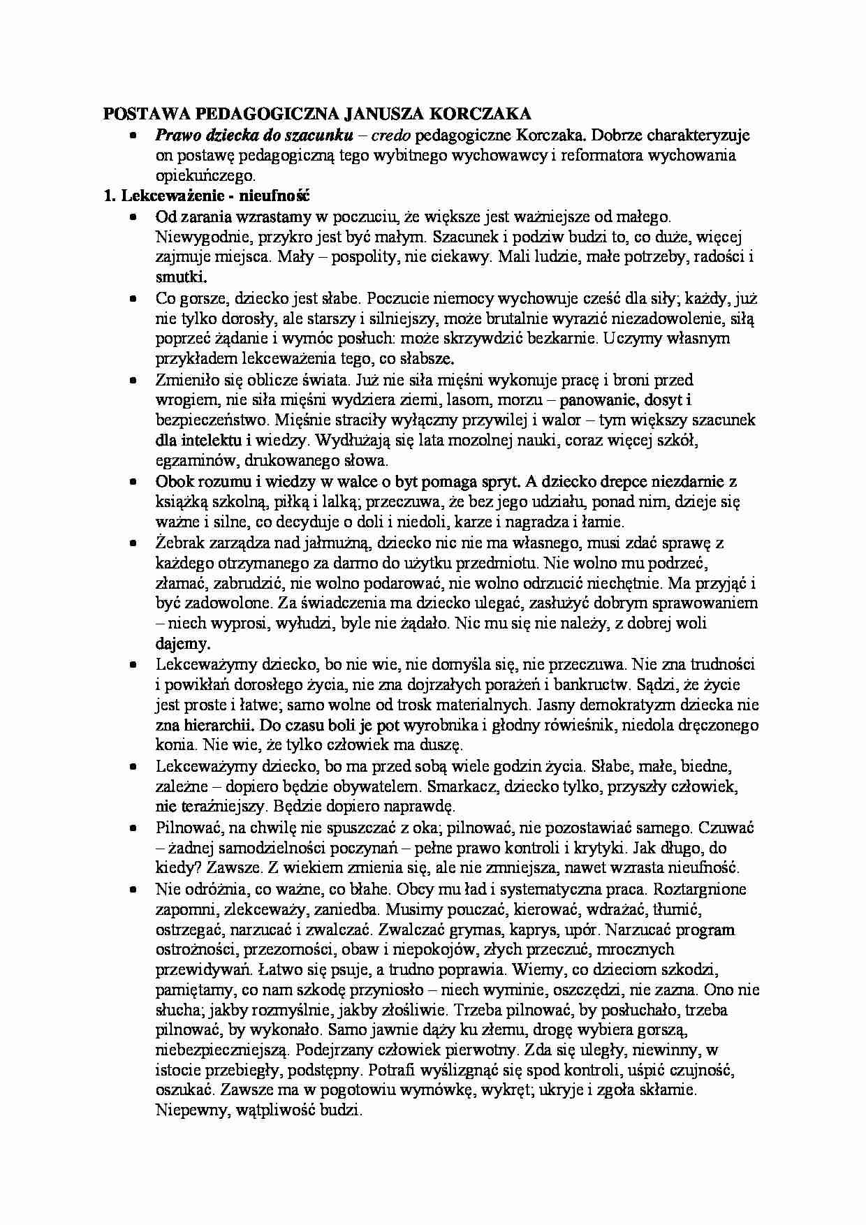 Postawa pedagogiczna Janusza Korczaka - strona 1