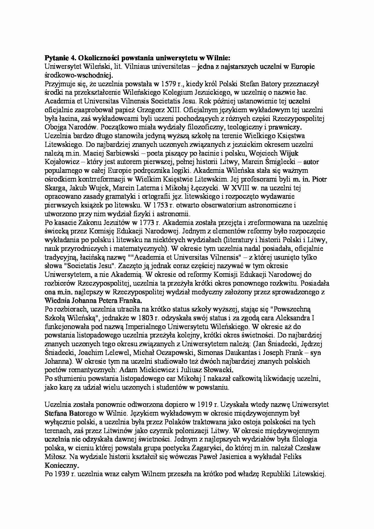 Okoliczności powstania uniwersytetu w Wilnie - strona 1