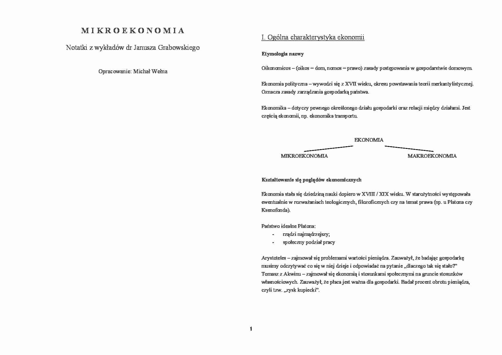 Mikroekonomia - wykłady,  dr Grabowski - strona 1