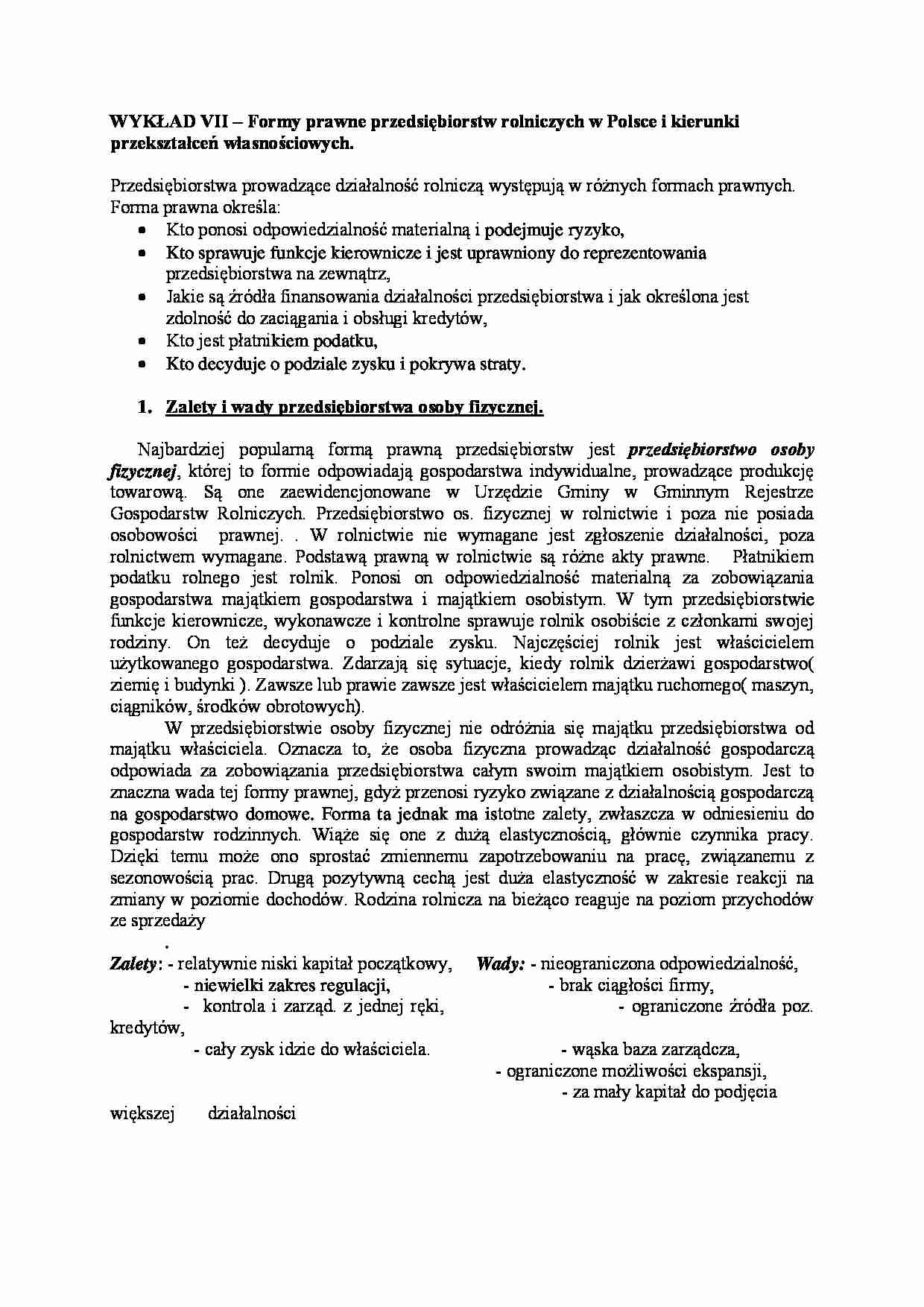 Formy prawne przedsiębiorstw rolniczych w Polsce i kierunki przekształceń własnościowych - strona 1