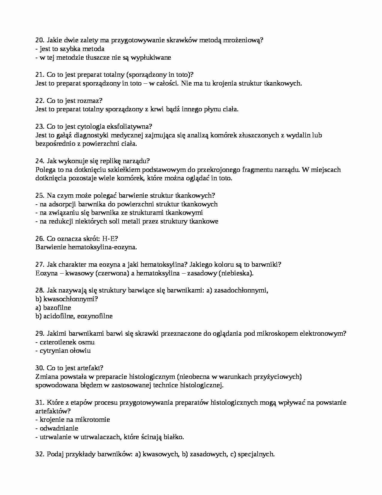 Histologia - pytania  i odpowiedzi  - strona 1