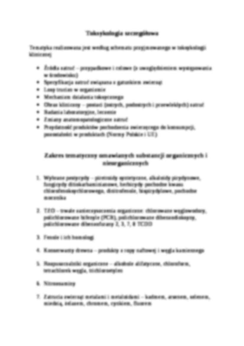 Toksykologia - zakres tematyczny - strona 2