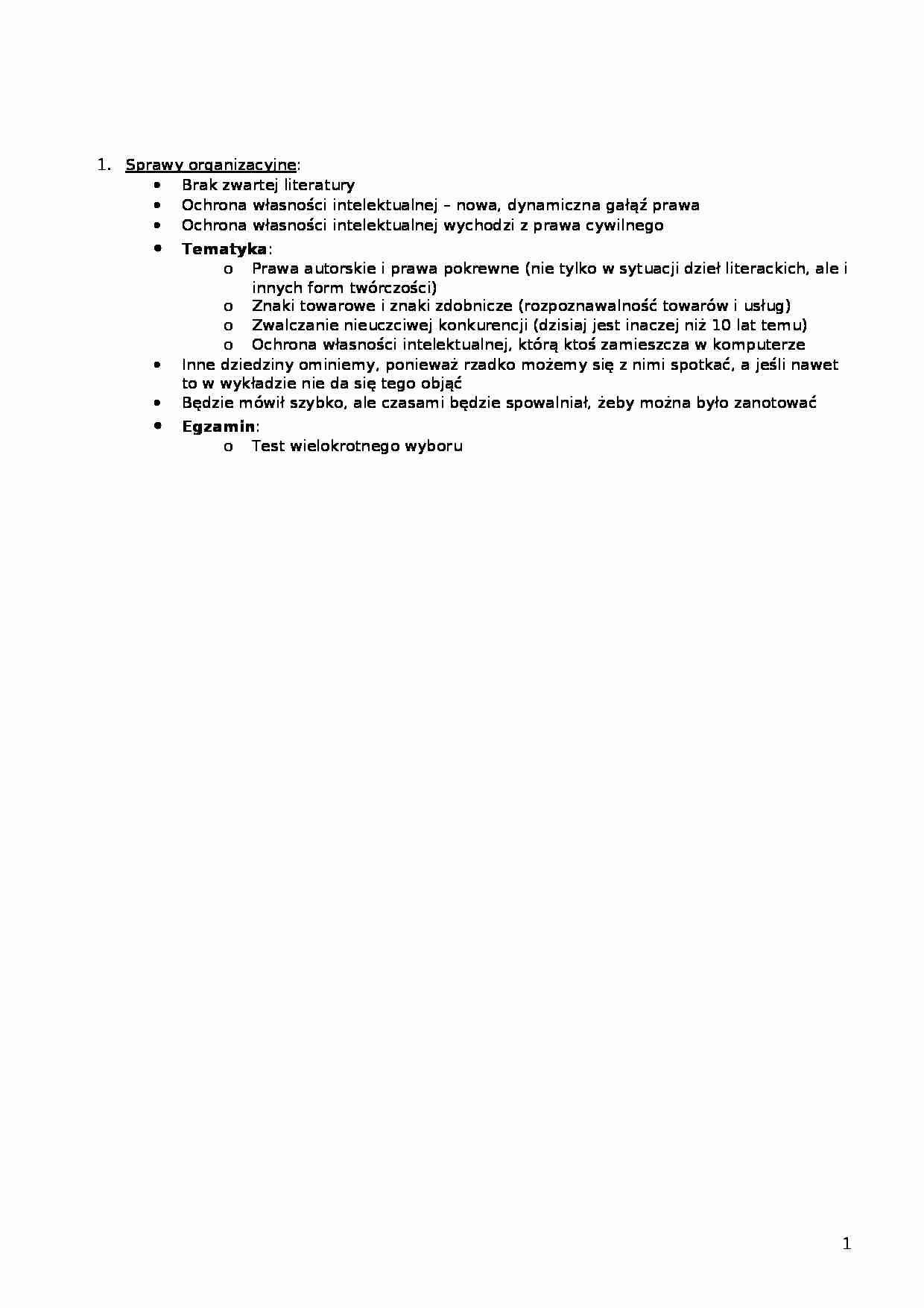 Sprawy organizacyjne przedmiotu - strona 1