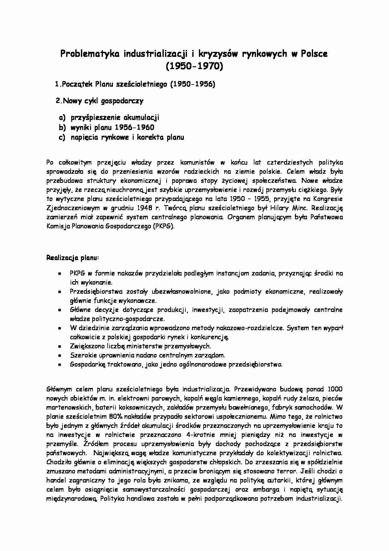 Problematyka industrializacji i kryzysów rynkowych w Polsce - strona 1