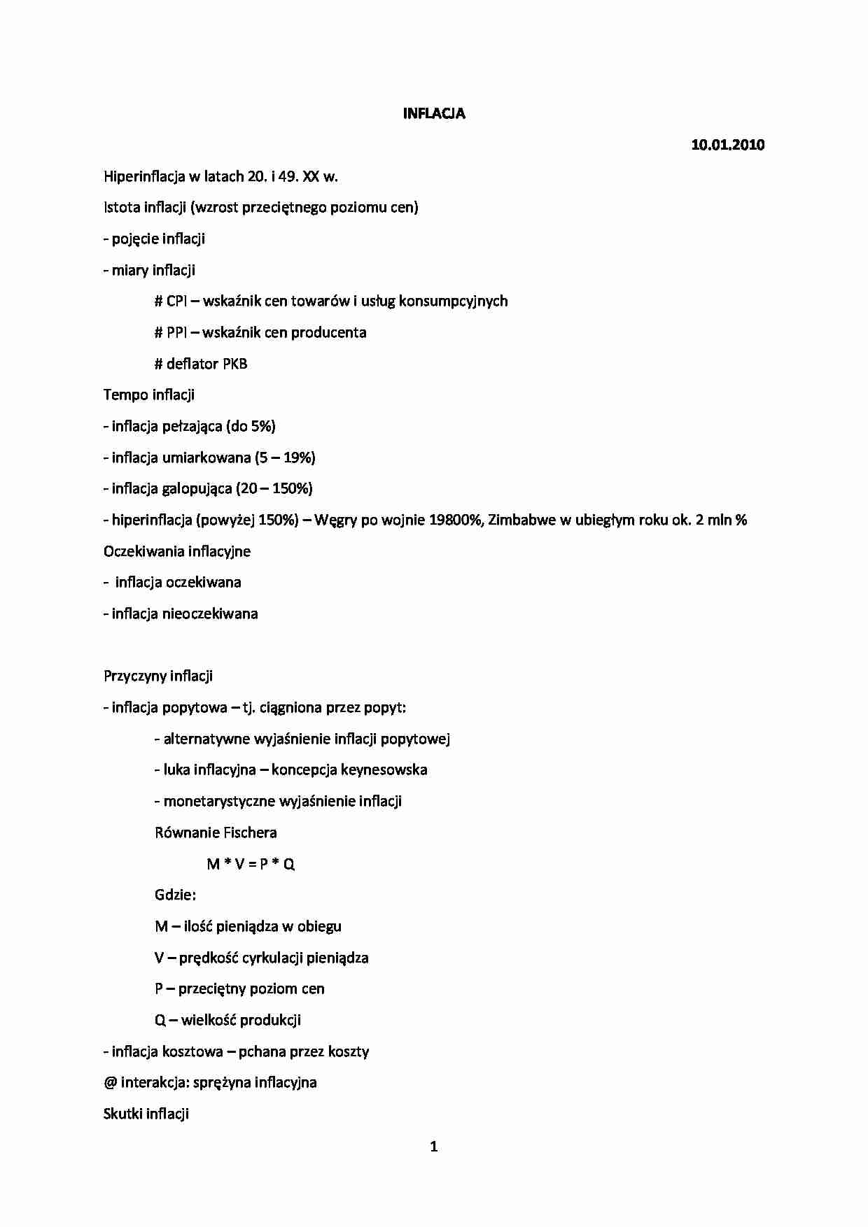 Inflacja - wykład. - strona 1