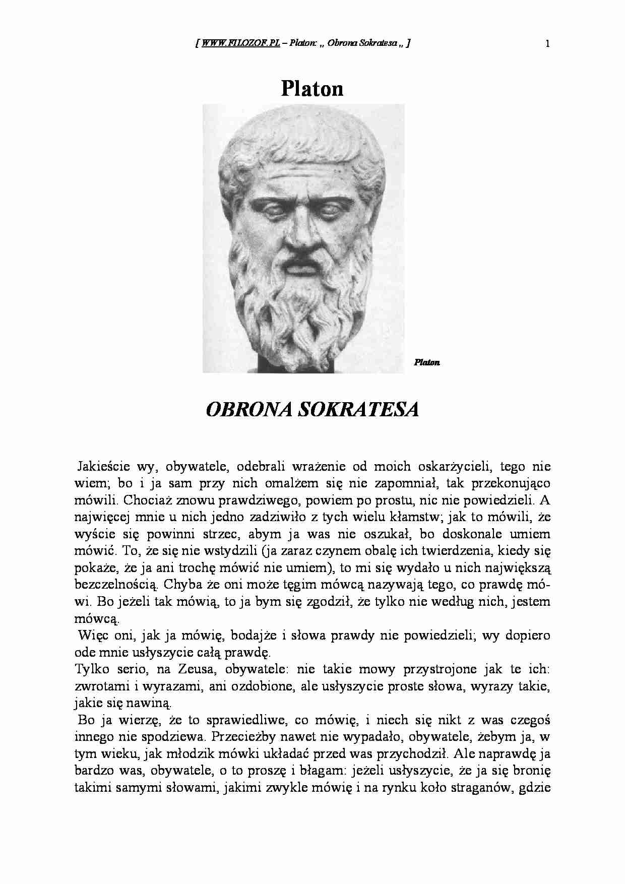 Platon  - Obrona Sokratesa  - Gorgiasz - strona 1