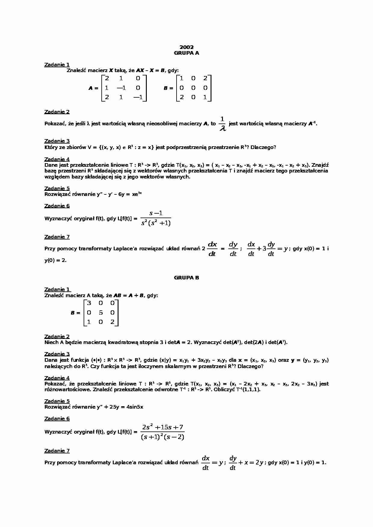 Test zaliczeniowy-algebra liniowa i geometria - strona 1