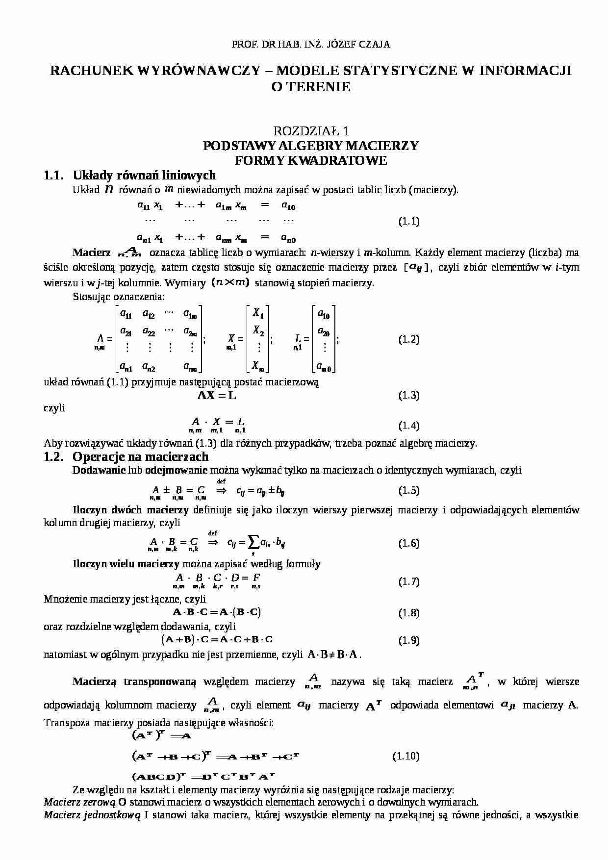 Podstawy algebry macierzy - formy kwadratowe. - strona 1