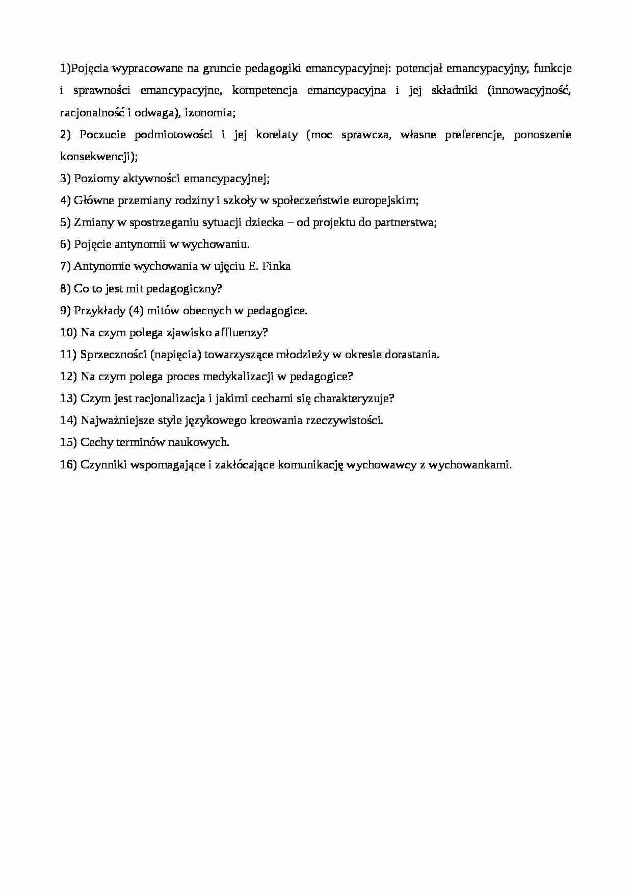 Pedagogika ogólna-zagadnienia na egzamin - strona 1