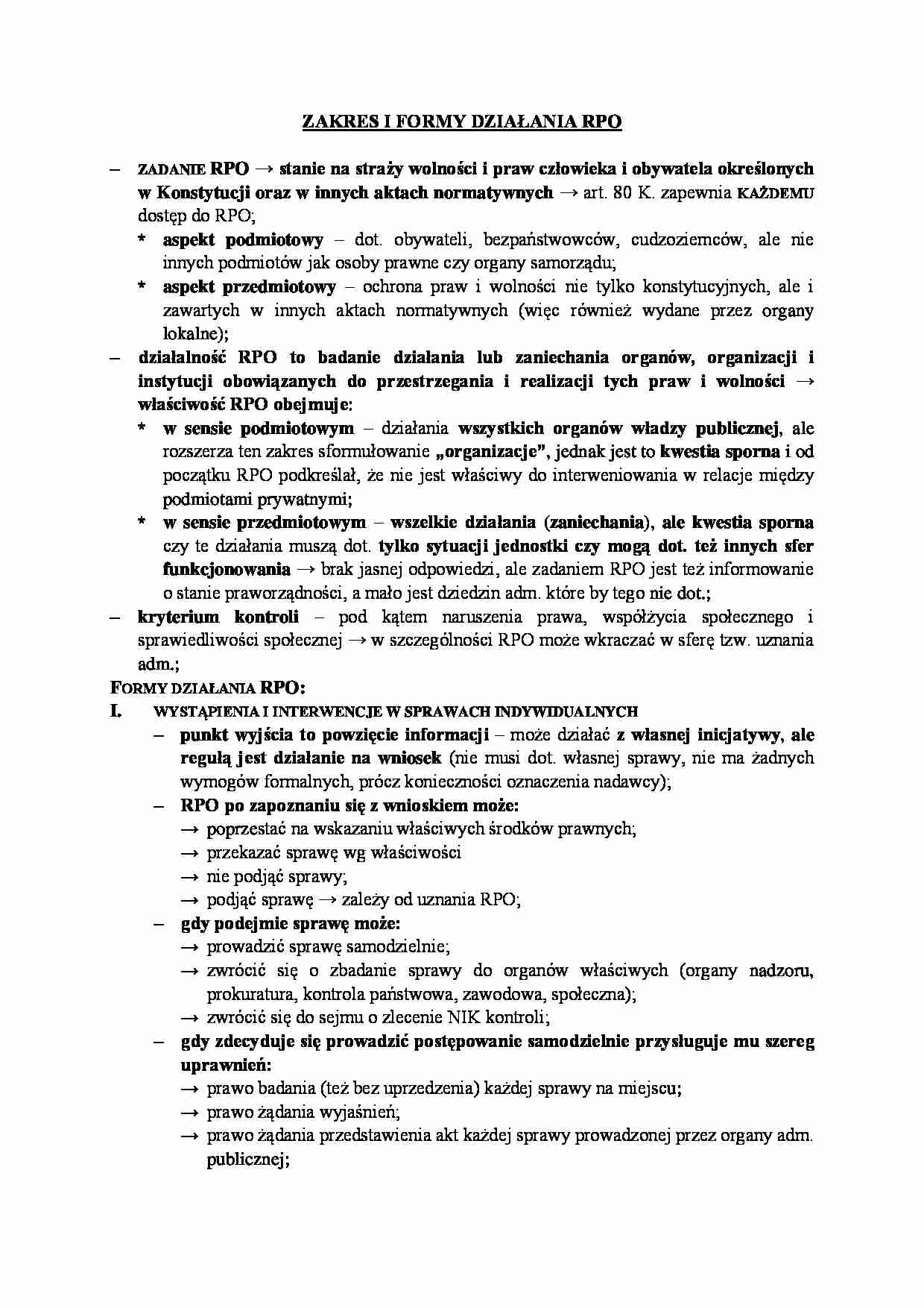 Zakres i formy działania Rzecznika Praw Obywatelskich. - strona 1