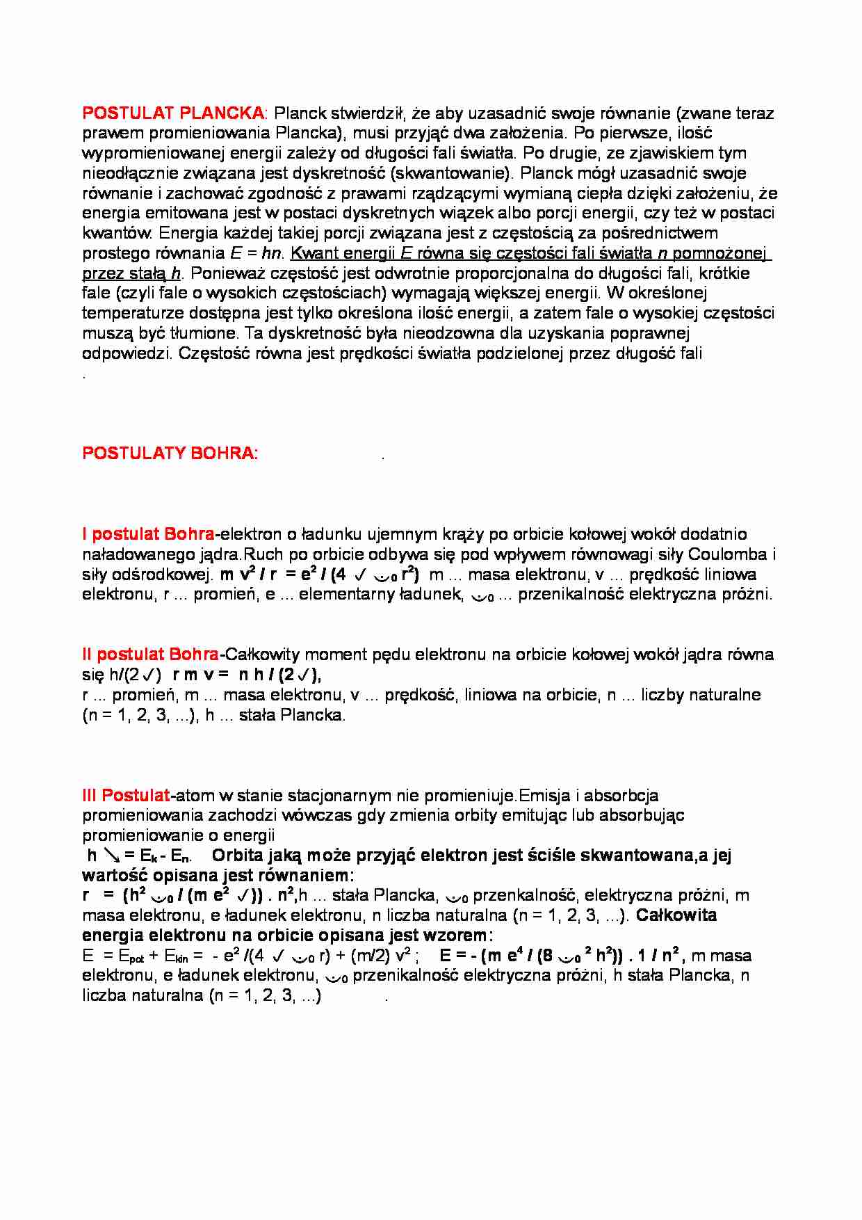 Postulat Plancka i postulaty Bohra - strona 1