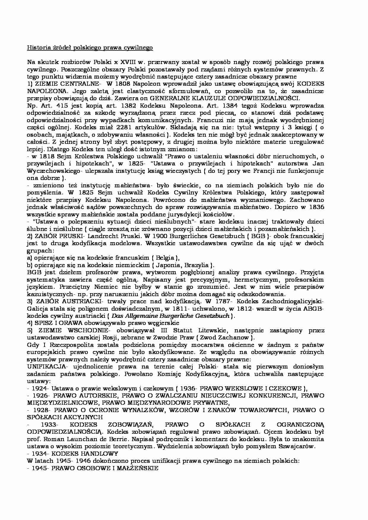 Historia źródeł polskiego prawa cywilnego - strona 1
