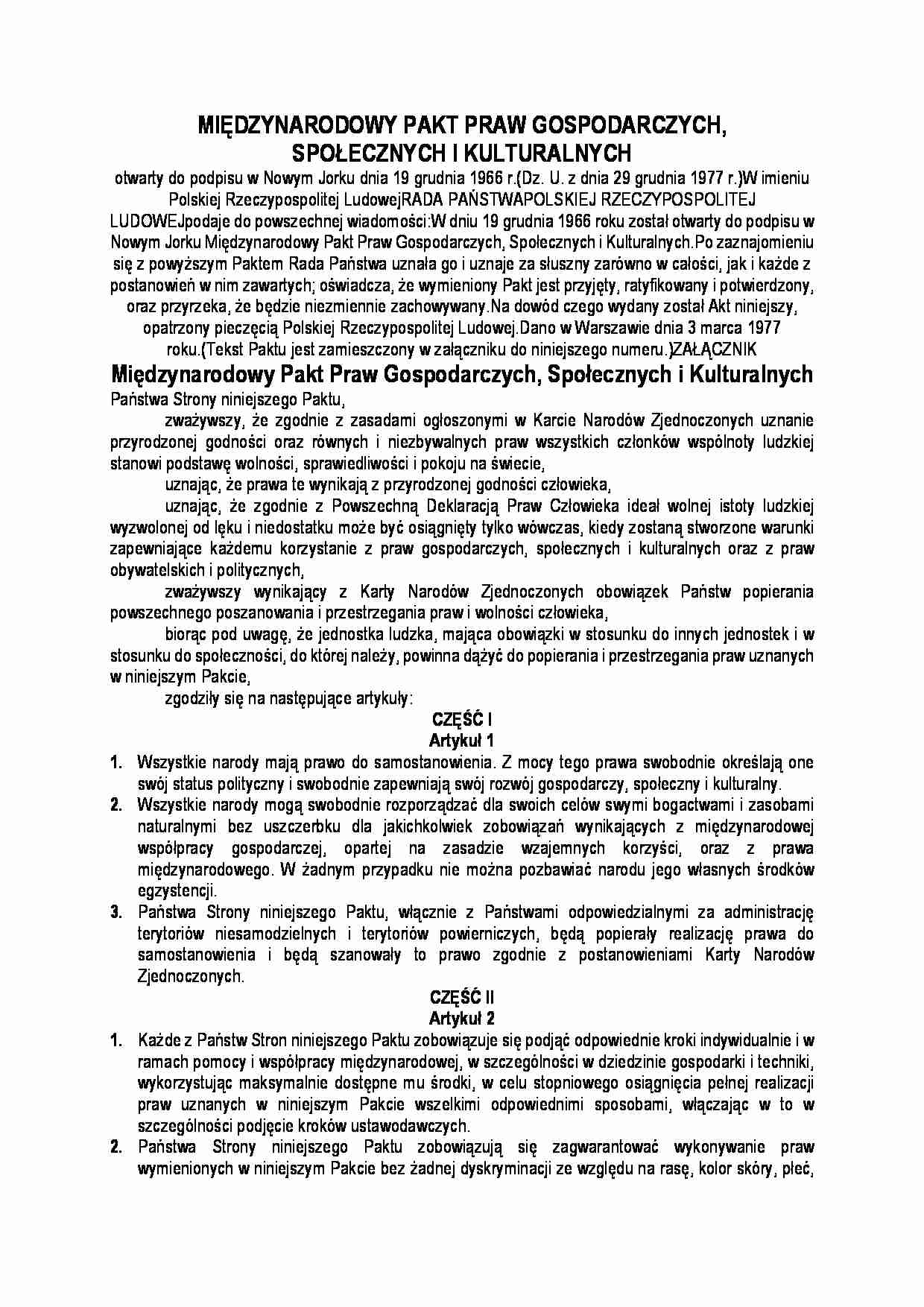 Miedzynarodowy Pakt Praw Gospodarczych Spolecznych i Kulturalnych - strona 1