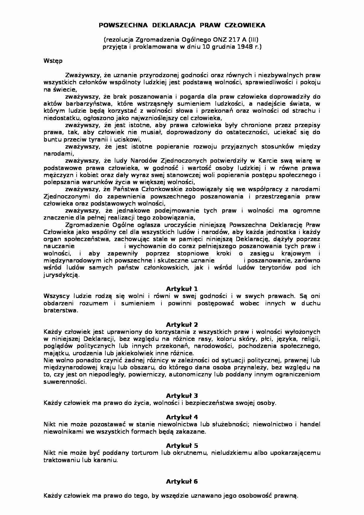 Deklaracja praw człowieka  1948 - strona 1