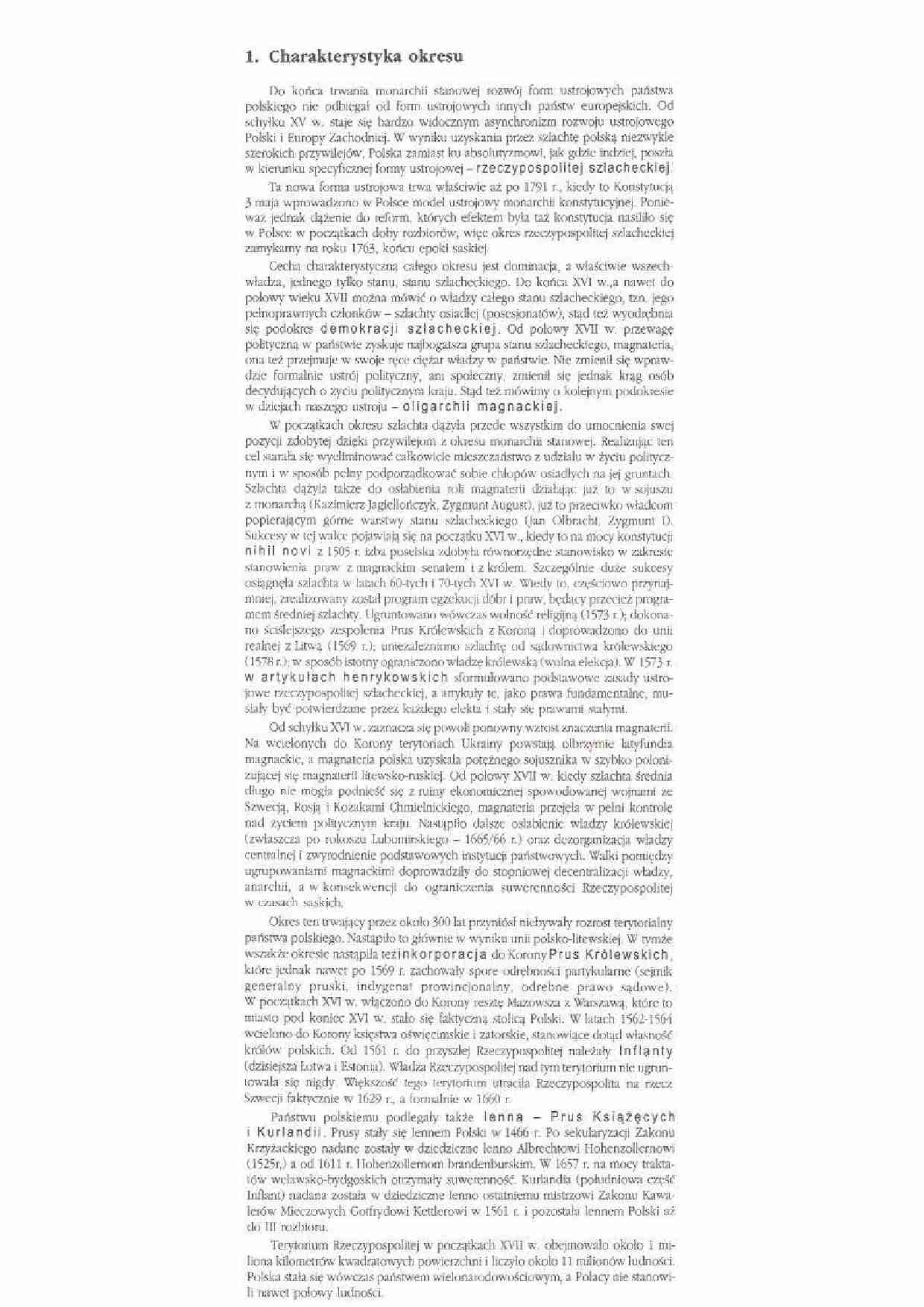 Rzeczpospolita szlachecka - charakterystyka okresu - strona 1