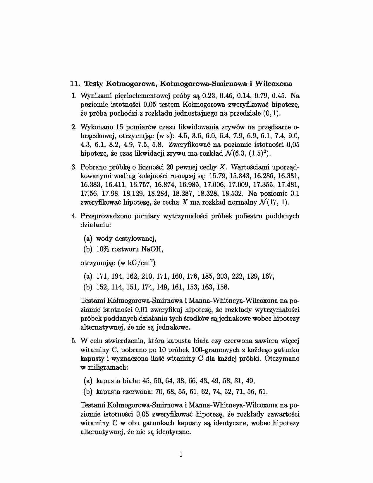 Testy Kołmogorowa, Kołmogorowa-Smirnowa i Wilcoxona - strona 1
