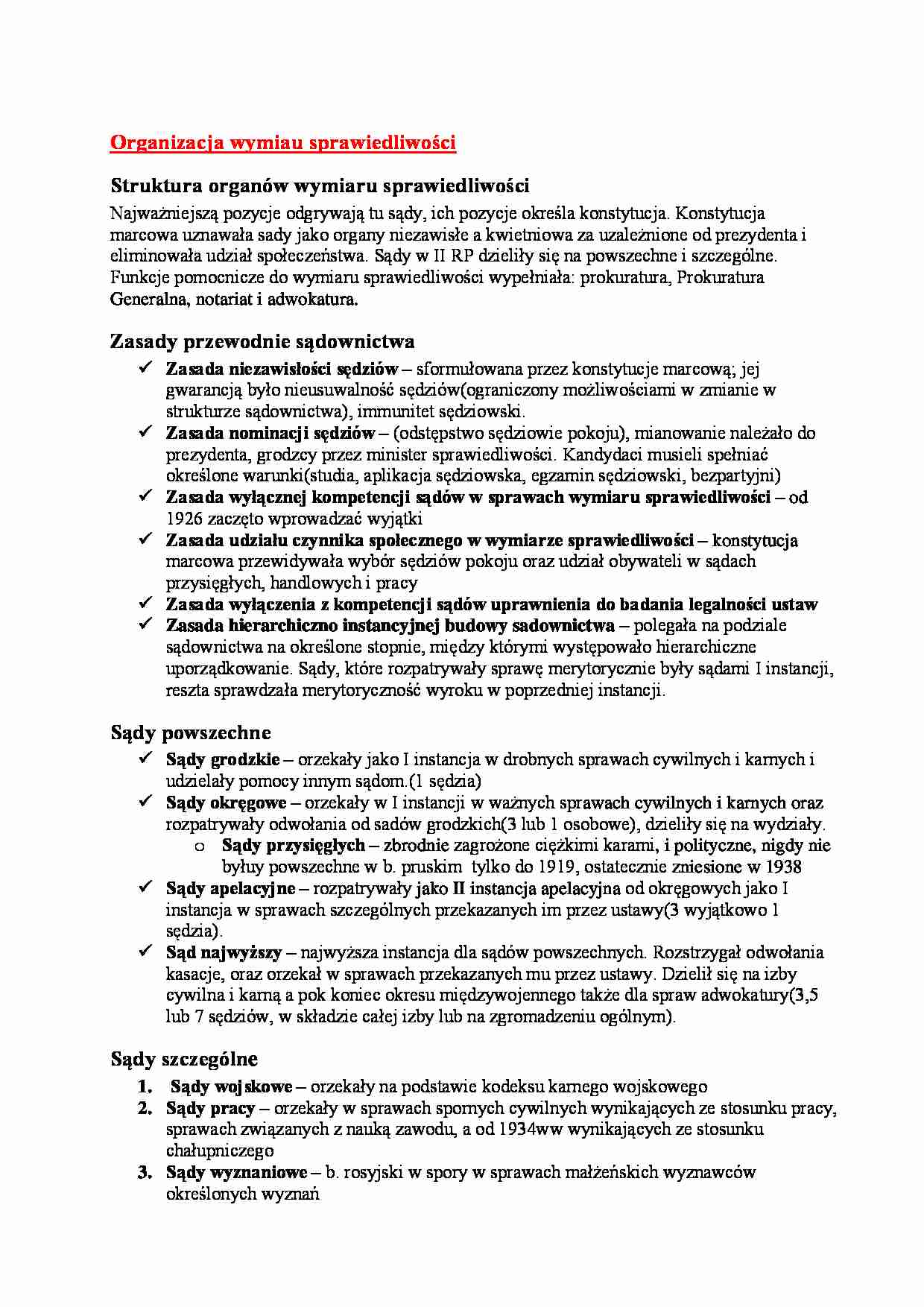 II Rzeczpospolita - Organizacja wymiaru sprawiedliwości - strona 1