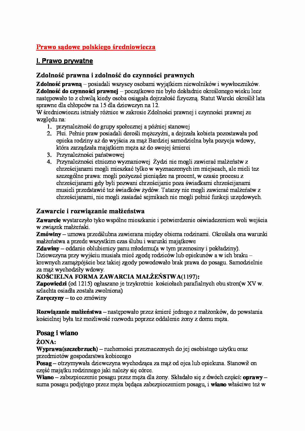 Prawo sądowe polskiego średniowiecza - Prawo prywatne - strona 1