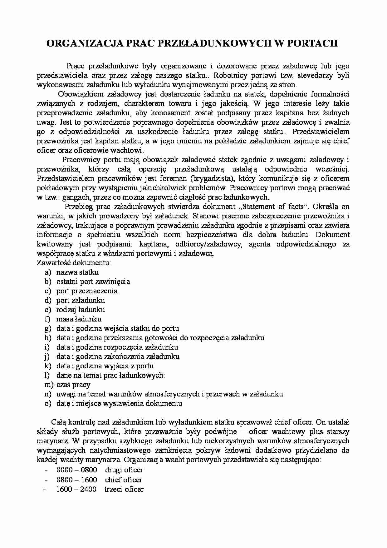 Organizacja prac przeładunkowych w portach - Masowiec - strona 1