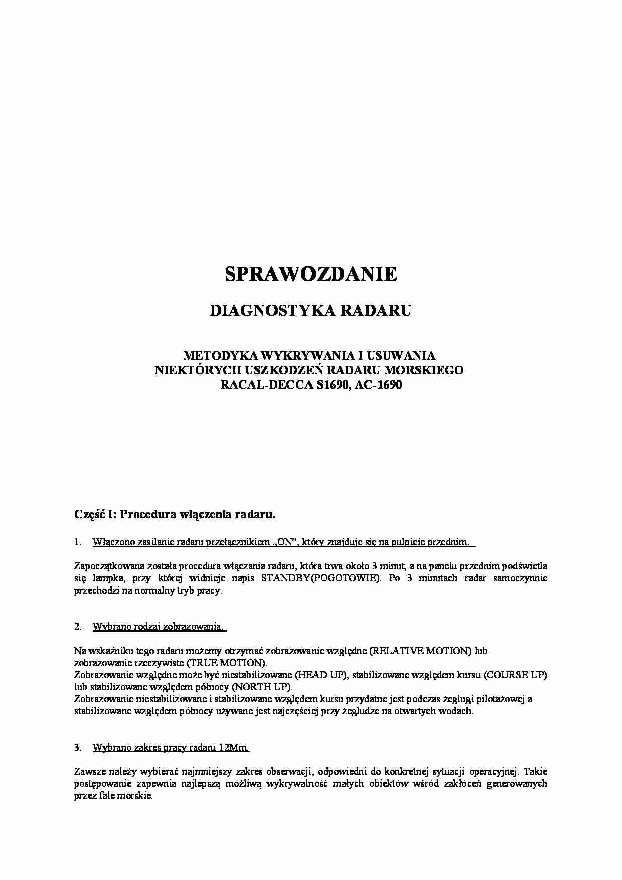 Sprawozdanie z diagnostyki radaru - strona 1