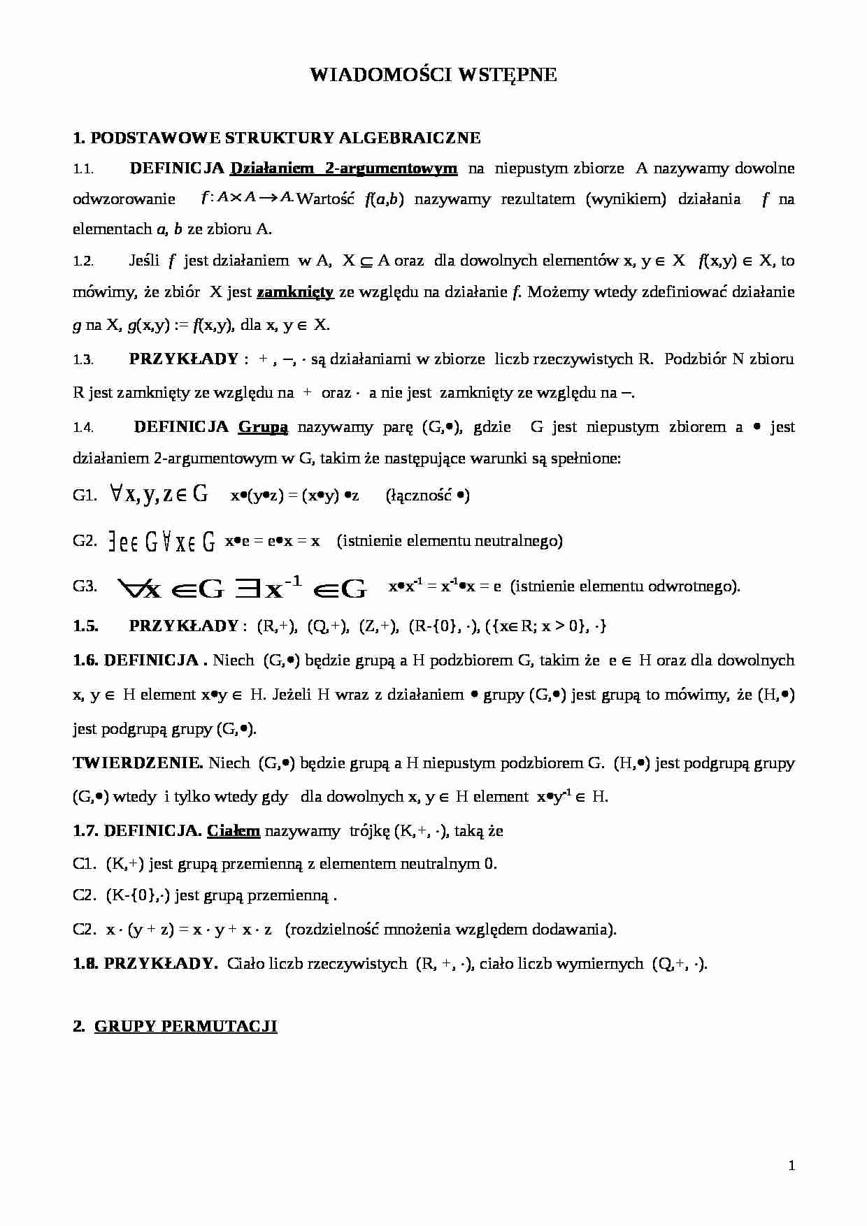 Algebra-wiadomości wstępne - strona 1