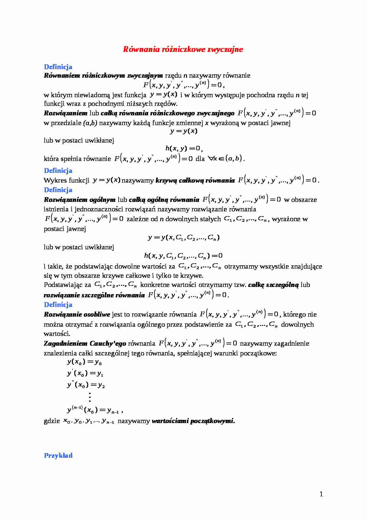 Równanie różniczkowe zwyczajne  - strona 1