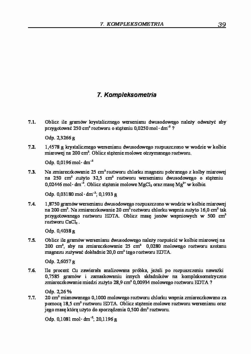 Kompleksometria - zadania z odpowiedziami - strona 1