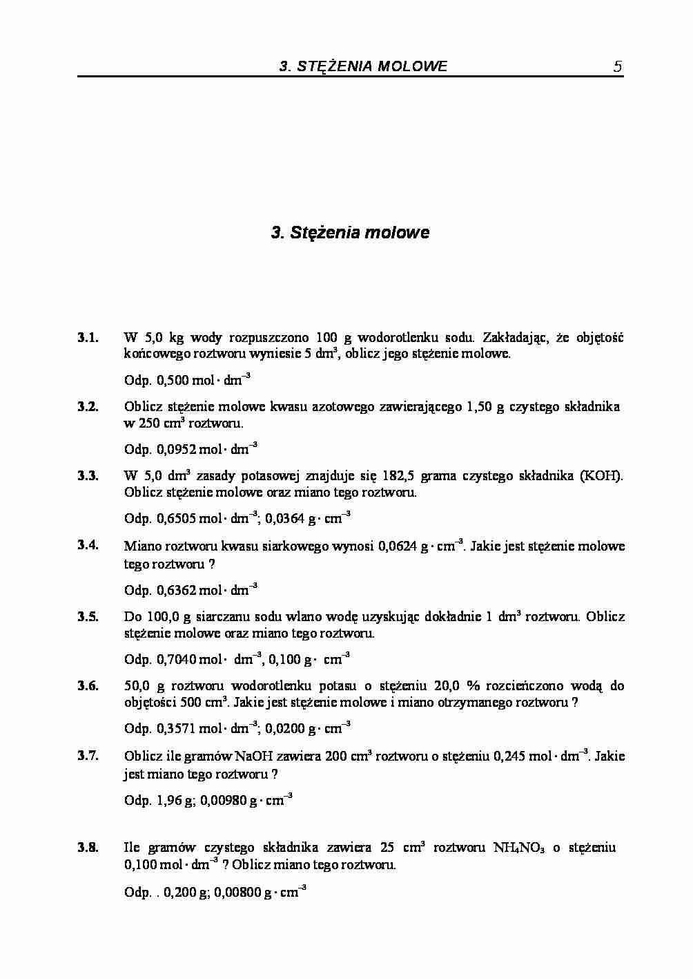 Stężenia molowe - zadania z odpowiedziami - strona 1