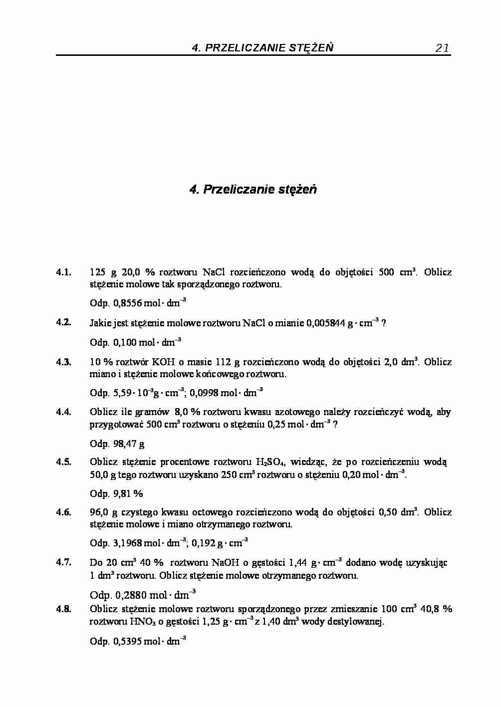 Przeliczania stężęń - zadania z odpowiedziami - strona 1