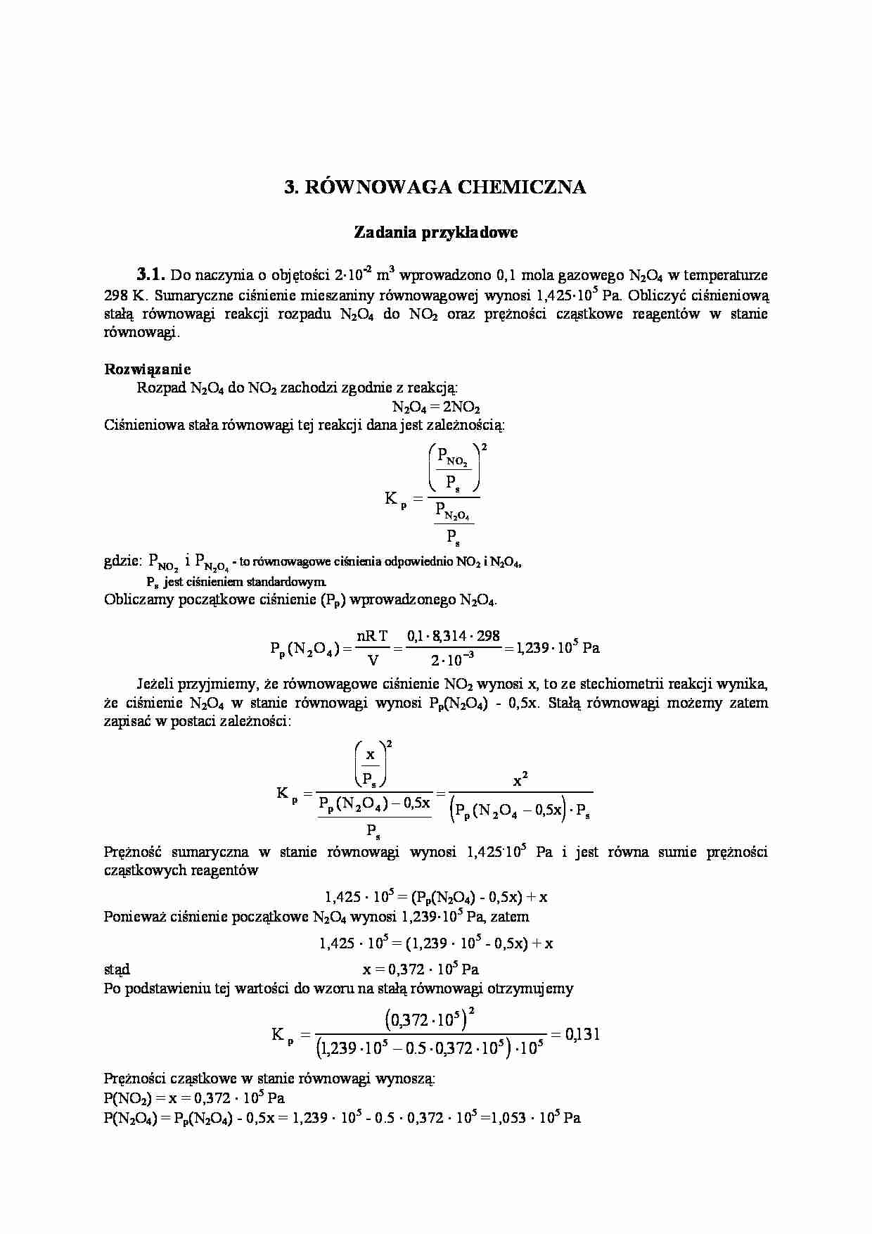 RÓWNOWAGA CHEMICZNA - zadania z rozwiązaniami - strona 1