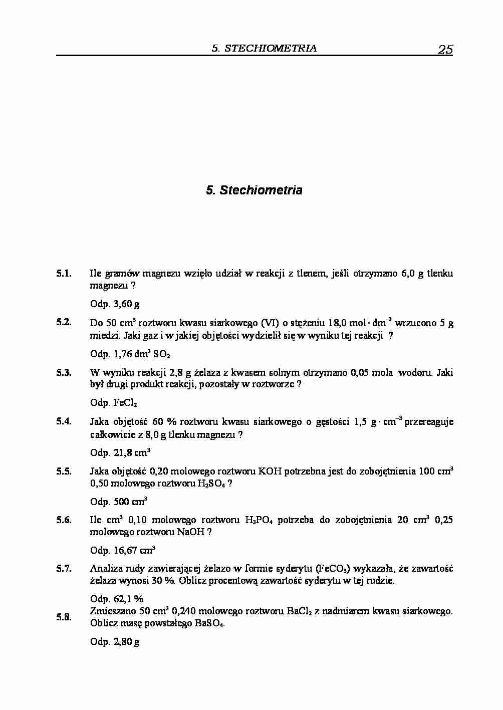 Stechiometria - zadania z odpowiedziami - strona 1
