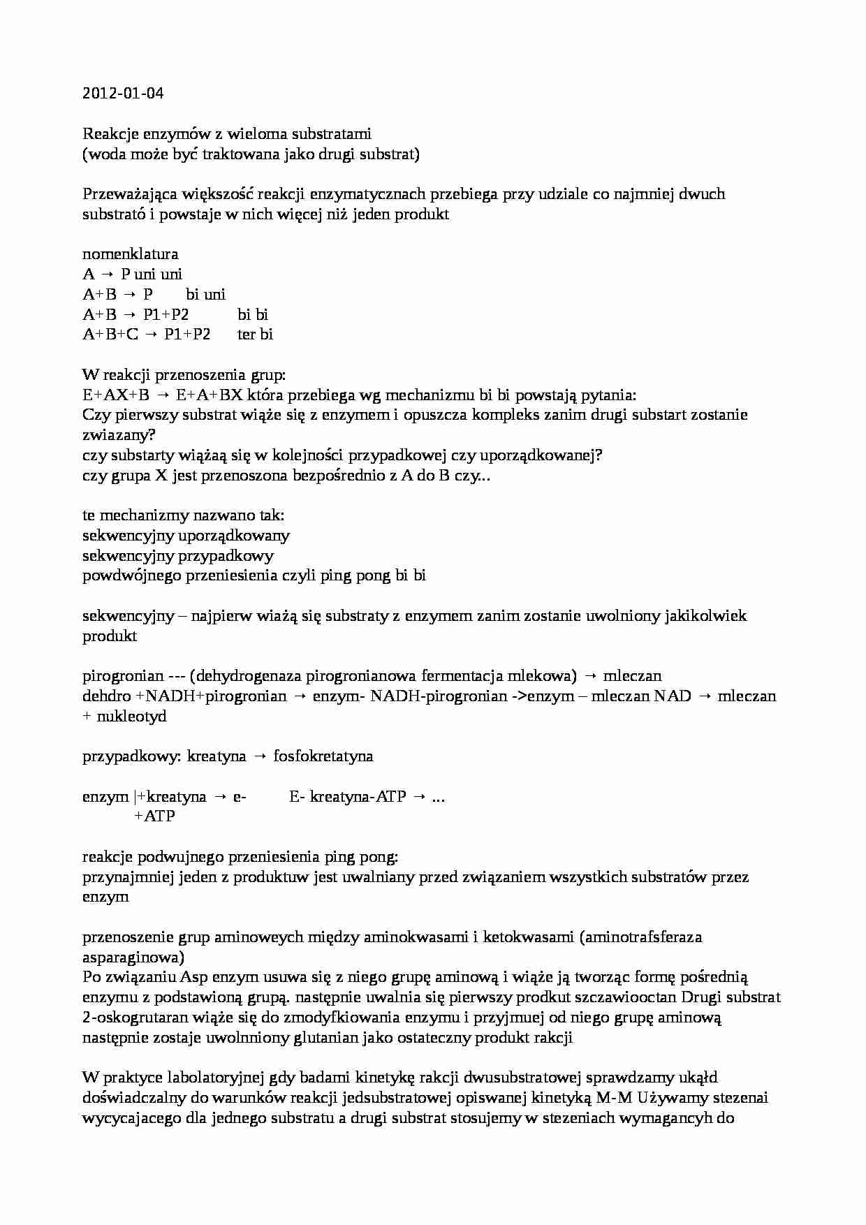 Enzymologia - notatki z wykładu 8 - strona 1